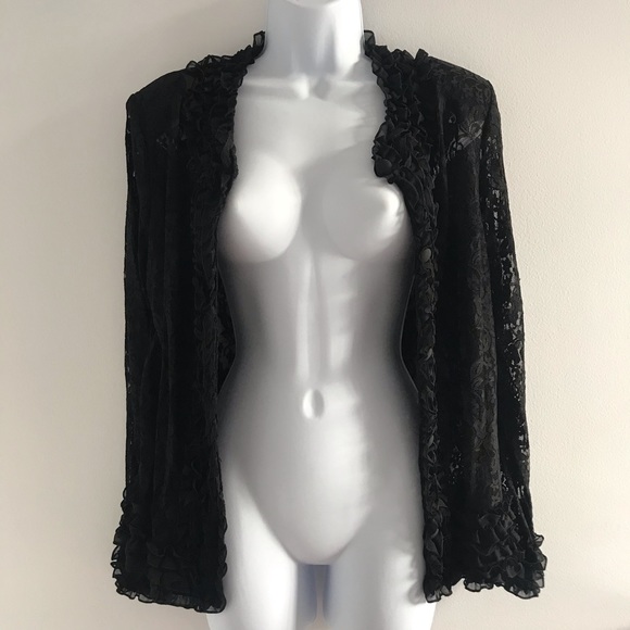 Red Coral Black Floral Lace Cardigan Sweater - Picture 3 of 15